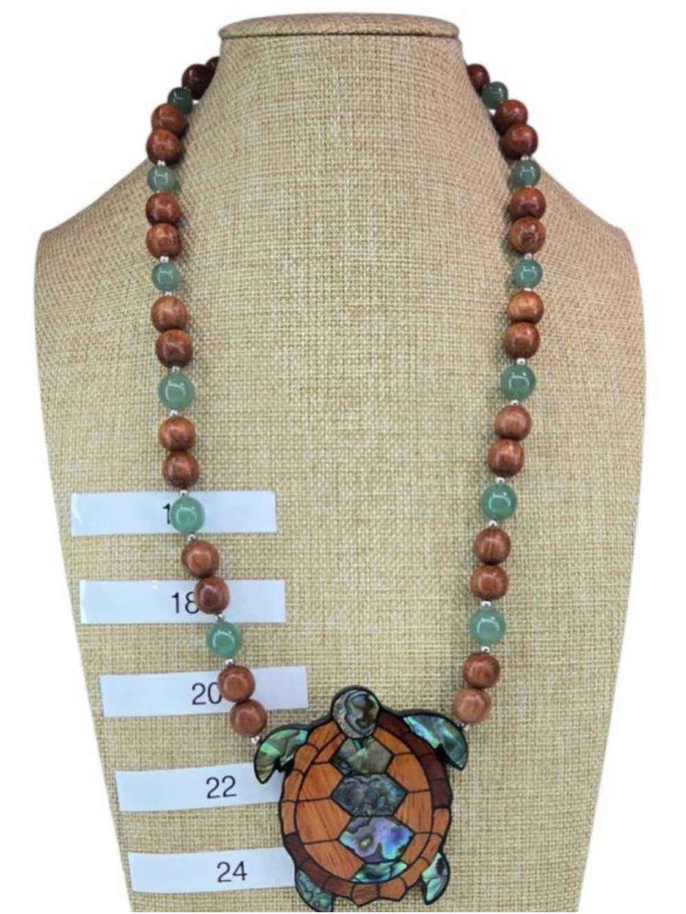Lee Sands Turtle Necklace Abalone Inlay Wood Jade 925 Sterling Silver Vintage